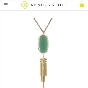 Kendra Scott Rayne Long Pendant Necklace Emerald Green Gold Tone Tassel
